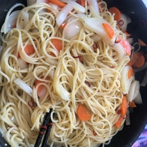 辛辛魚のスープでパスタ